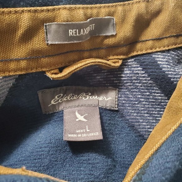 Eddie Bauer Relaxed Fit Blue Plaid Flannel Heavyweight Jacket‎ Men's Size Large - Picture 4 of 5